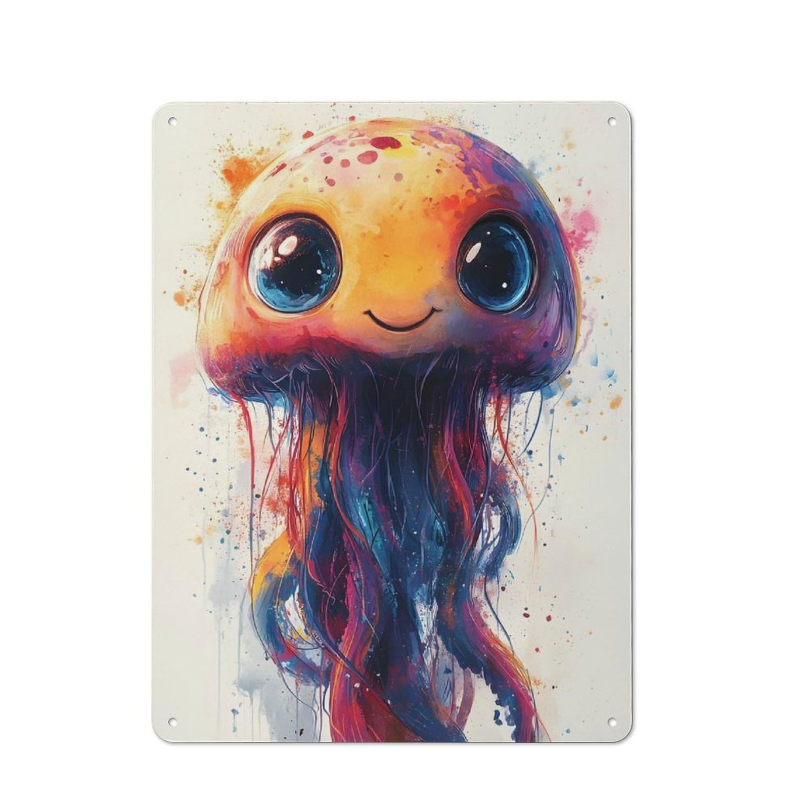 Classic Decorative Tin Plaque 40x30cm Featuring Cute Jellyfish Illustration, Novelty Wall Art for Home, Shop, Pub Or Studio Wall