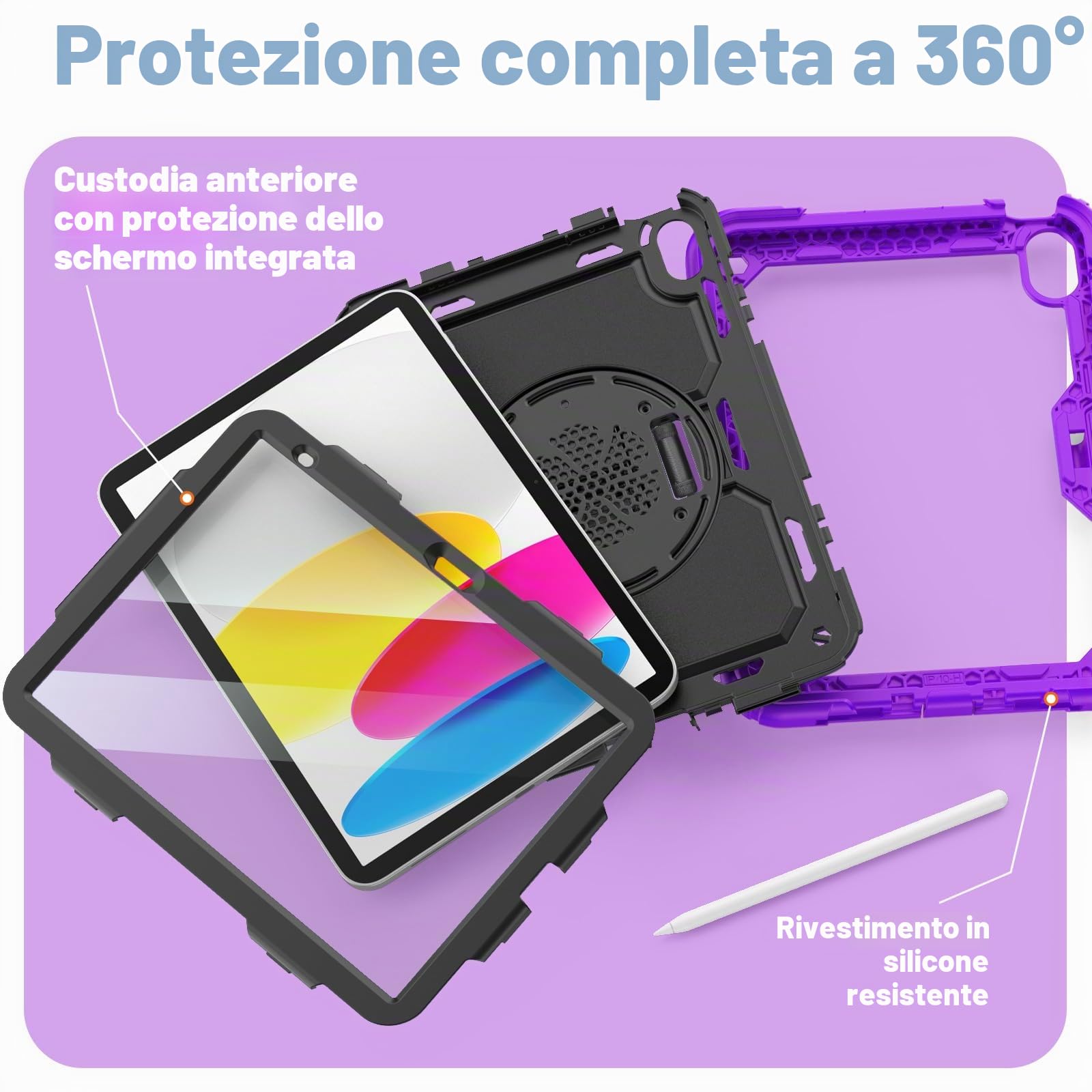 Custodia SEYMAC Per IPad 11/10 Gen 2025/2022 – Antiurto Con Supporto 360°, Cinturino E Tracolla - 4