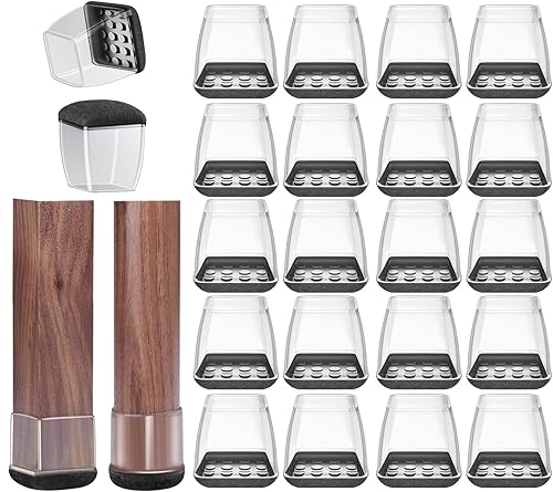 2023 Protectores transparentes de suelo para patas de silla para suelos de madera dura, 20 unidades, fundas redondas y cuadradas de fieltro para