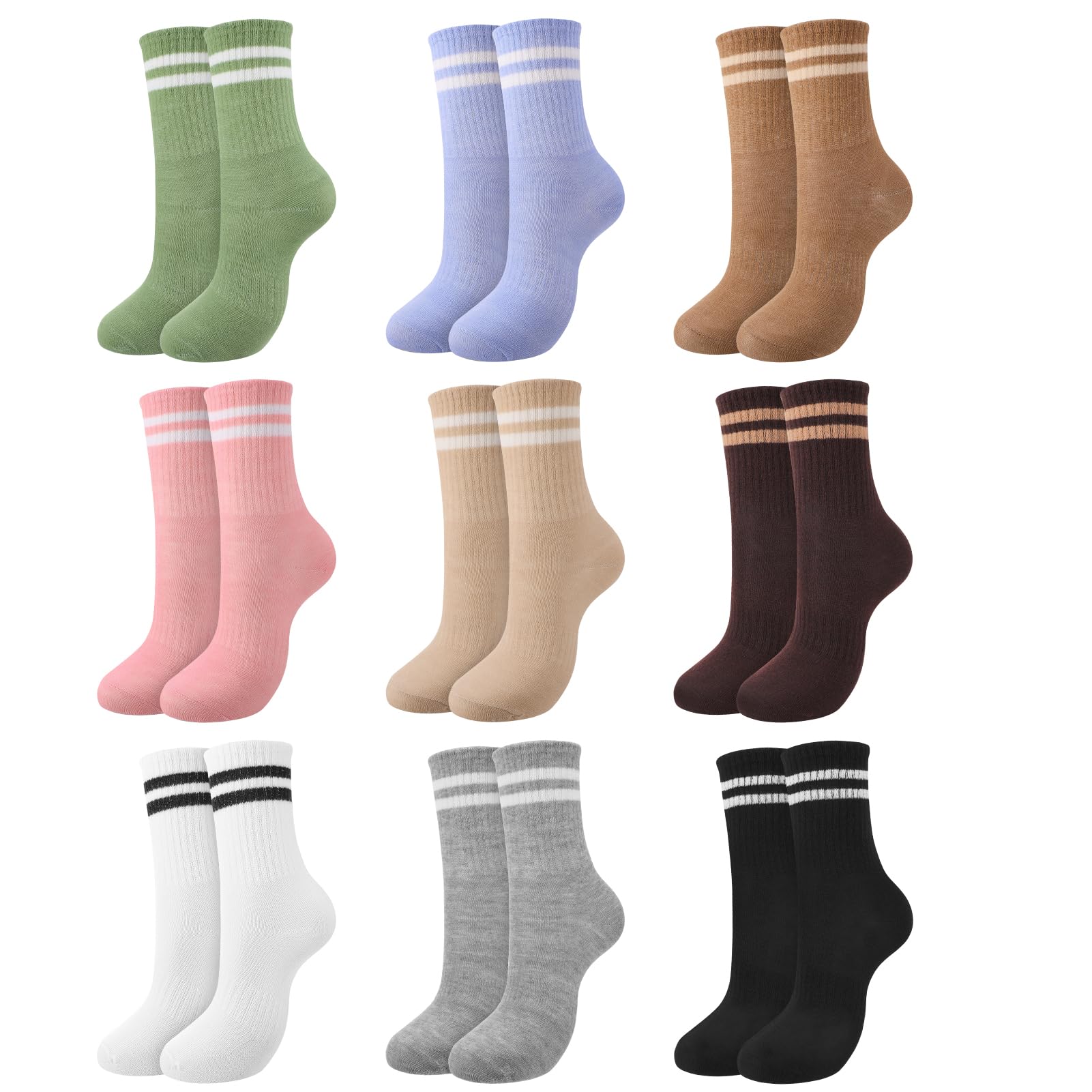 Utensilsto Lot de 9 paires de chaussettes de tennis pour femme 37-42 - Chaussettes de tennis en coton avec rayures pour femme
