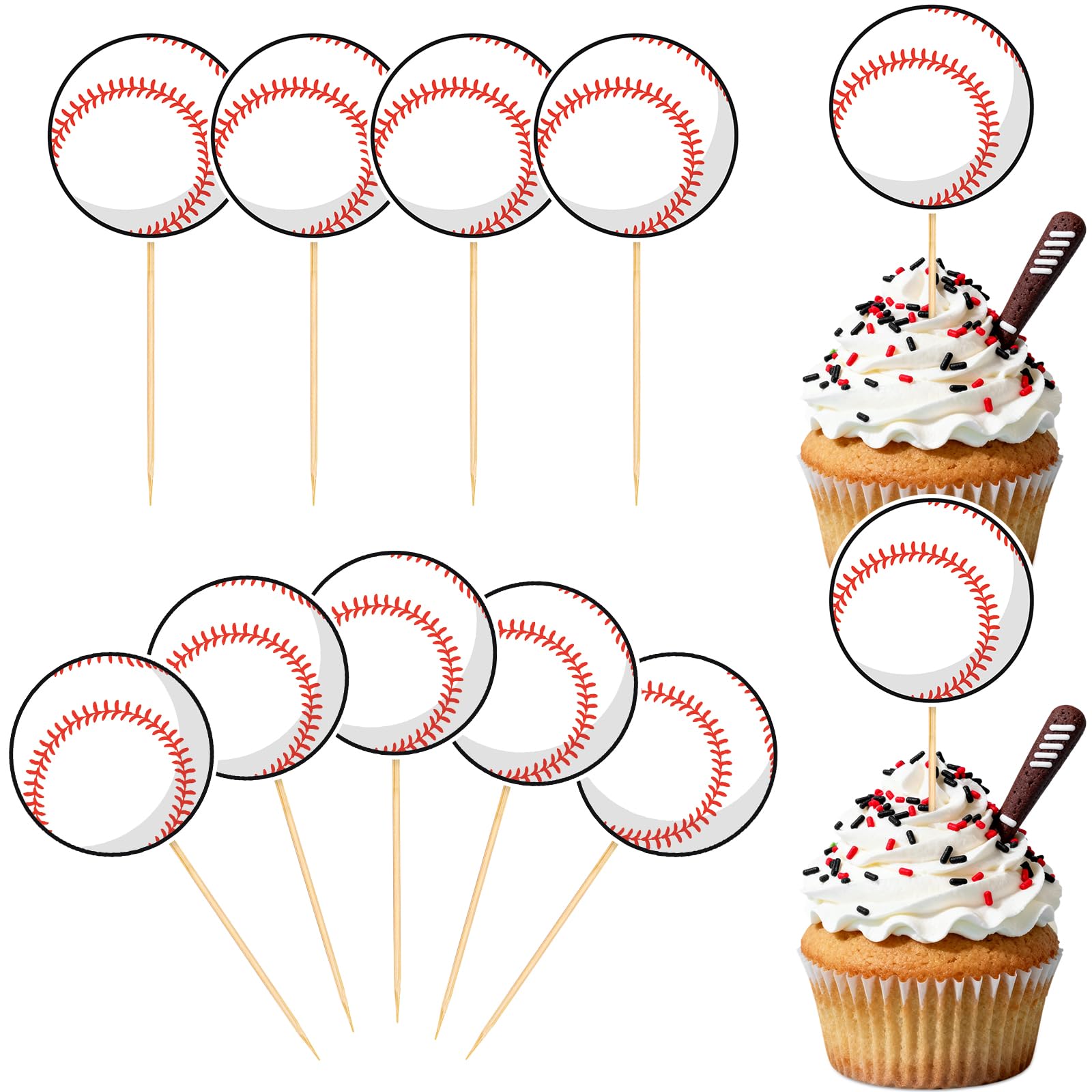 40Pcs Baseball Cupcake Toppers Baseball Birthday Cake Topper Decorations Cupcake Picks for Kids Boys Girls Sports Theme Birthday Party Baby Shower Decorations Supplies