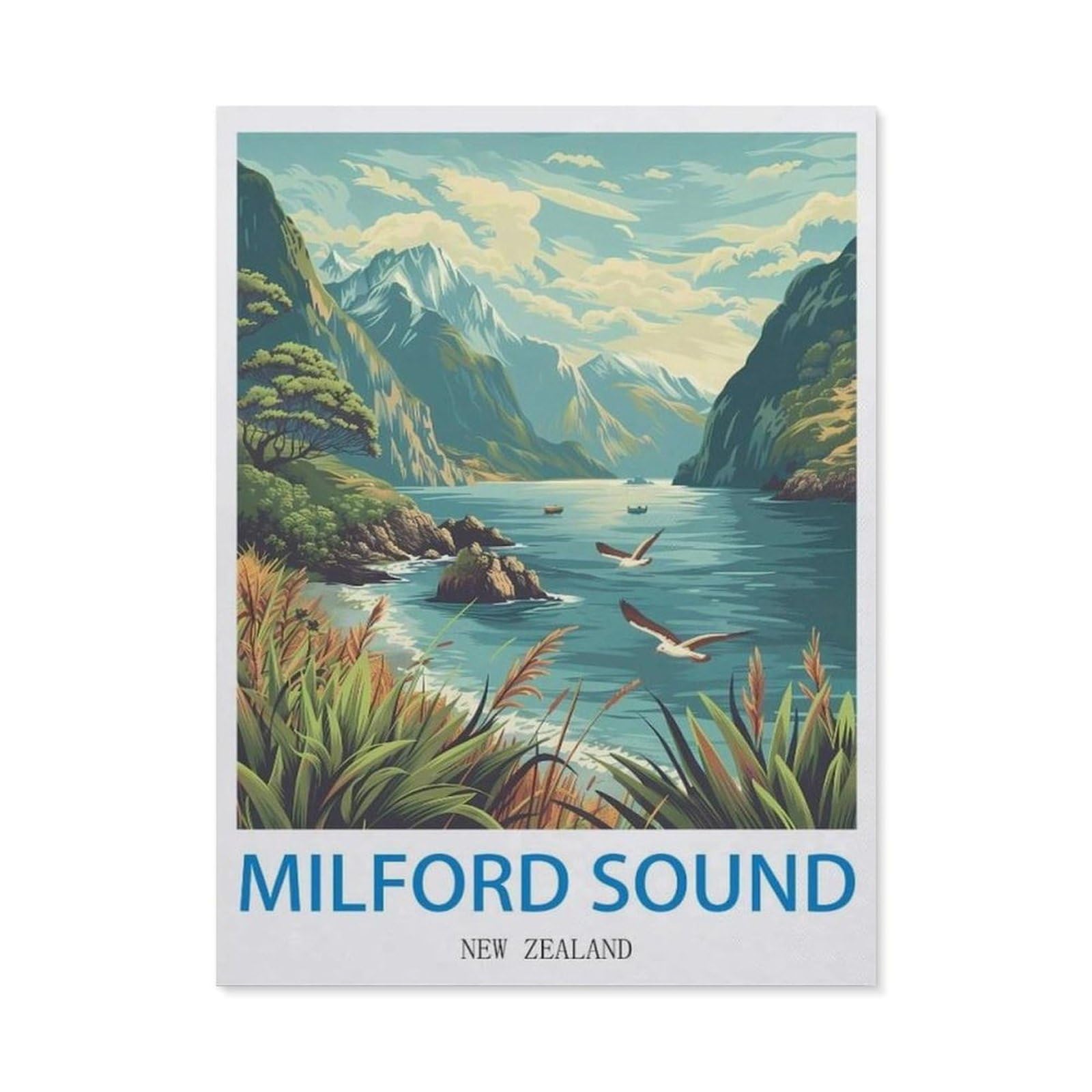 Beayodkp （30 X 40 Cm/11.81 X 15.74 Inches） 5D Diamond Painting，Milford Sound New Zealand，Diamond Embroidery Cross Stitch-Ci79