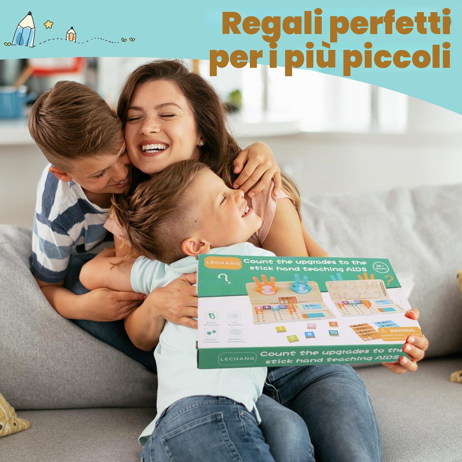 Wdmiya Giocattoli Educativi Montessori per Bambini 3 4 5 Anni, Giocattoli Matematici in Legno per Imparare a Contare, Doppia Faccia per Contare con Le Dita, Regalo di Natale per Bambino