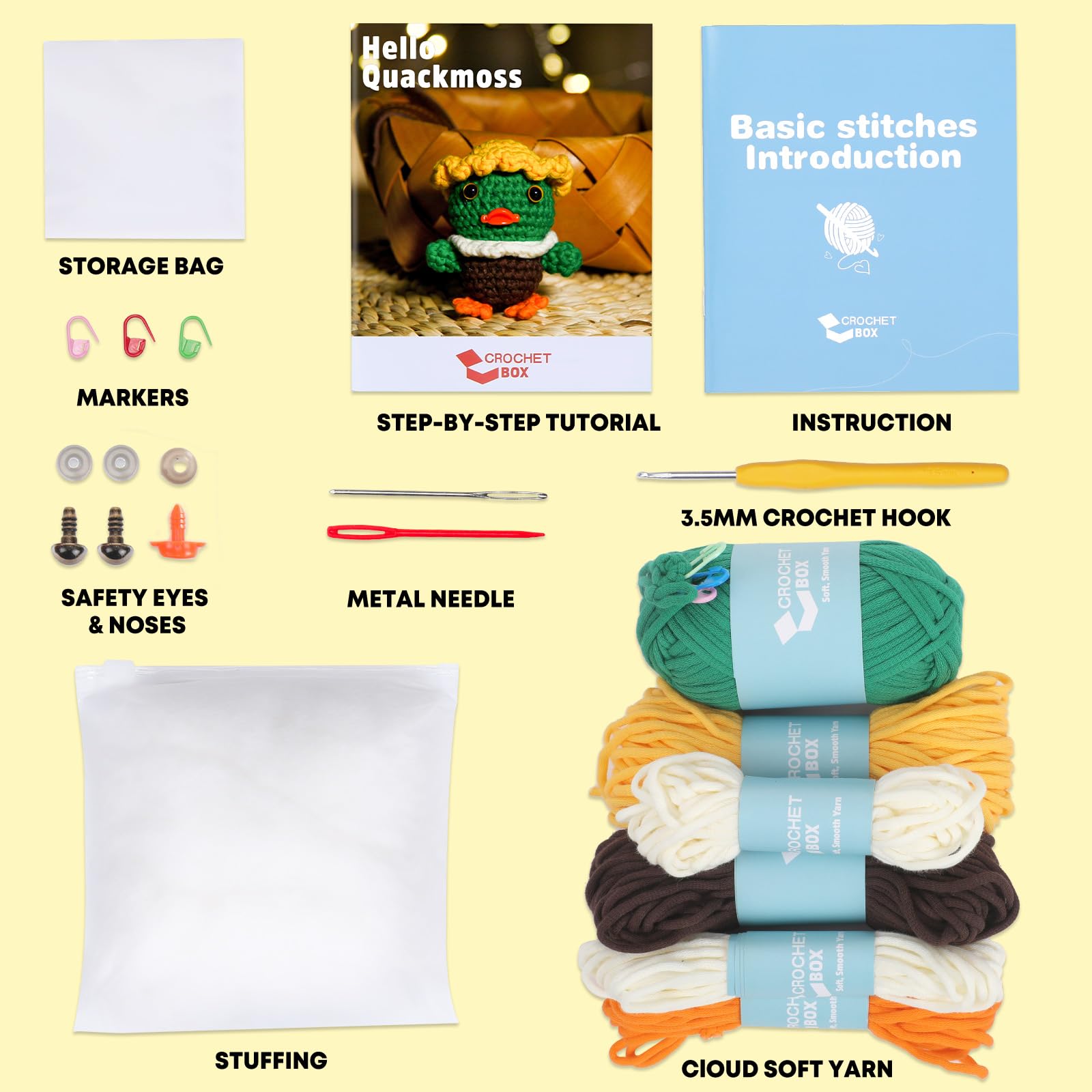 Crochet Kit for Beginners: Green Duck, Starter Crochet Kit for Adults Teens All You Need in, Step-by-Step Video Tutorials, Instructions - Image 3
