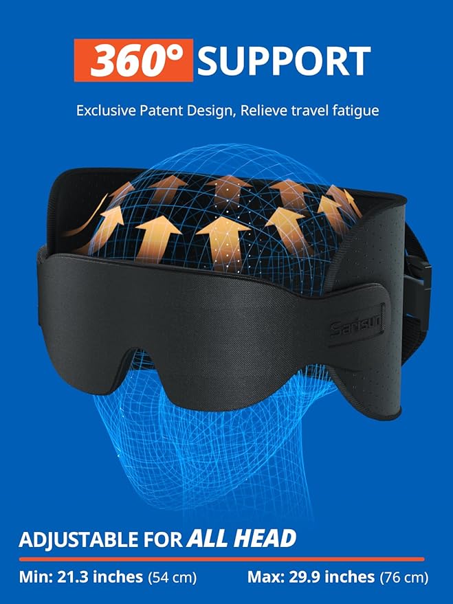 Almohada de viaje ultradelgada con correa para cabeza y antifaz 3D miniatura 2