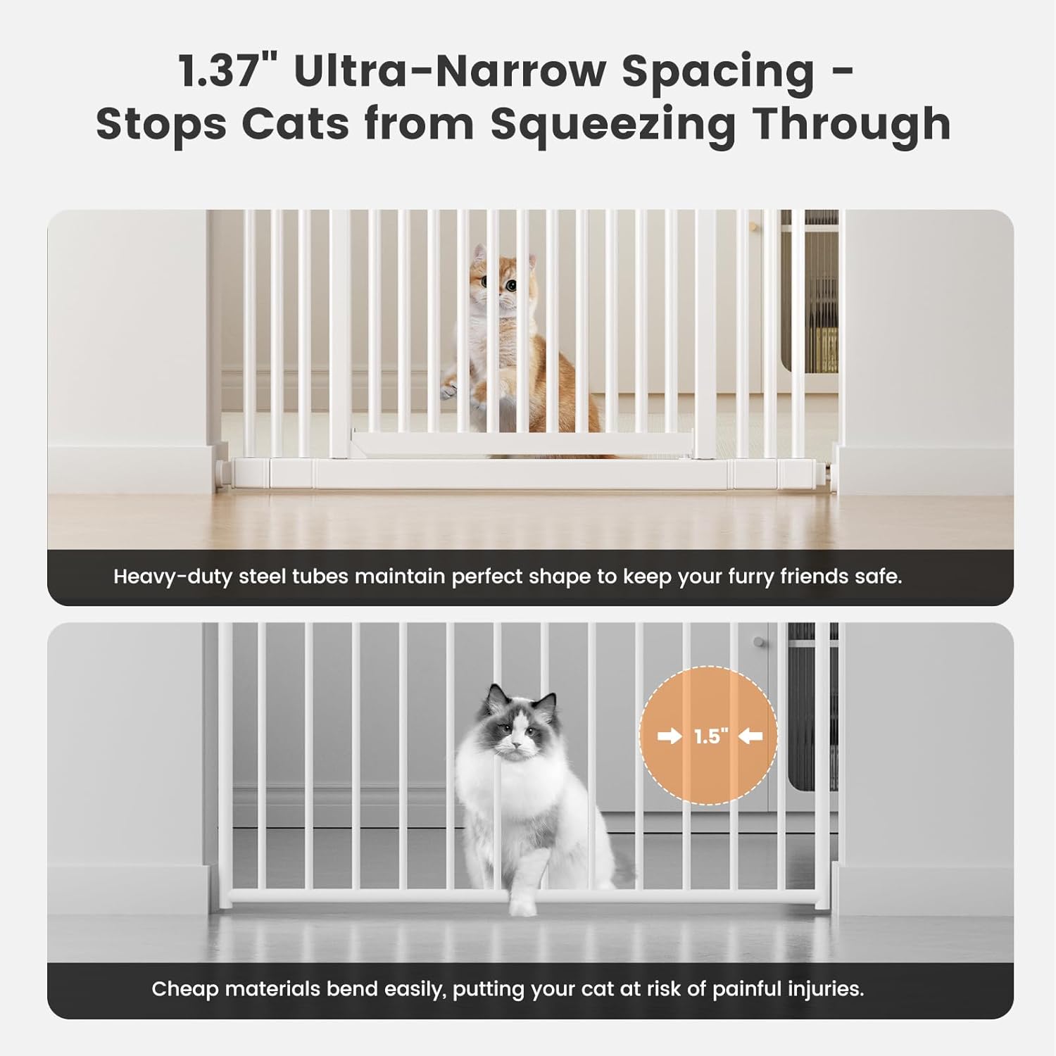 Gardner Pet 51"-87" Extra Tall Cat Gate for Doorway, 27.56"-37" Wide Included 4 Extension Kits, No Drilling Pressure Mount Kit Full Door Gate for Dogs (White, 51"-87" High)