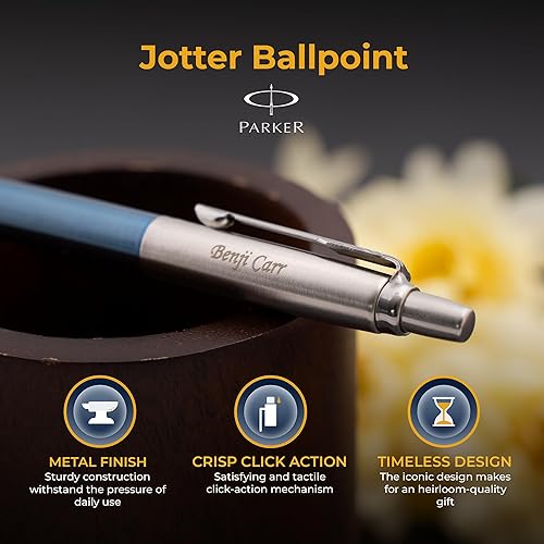 Miniatura 11 de Dayspring Pens Parker Jotter - Bolígrafo de gel de acero inoxidable con borde cromado, grabado personalizado, bolígrafo de regalo ideal Acabado