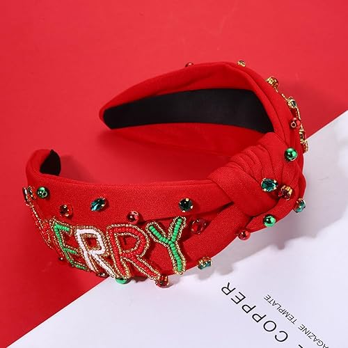 Miniatura 3 de mokkia Diadema de Navidad para mujer, accesorios de Navidad, lazo de reno, copo de nieve, diadema roja y verde con diamantes de imitación anudada,