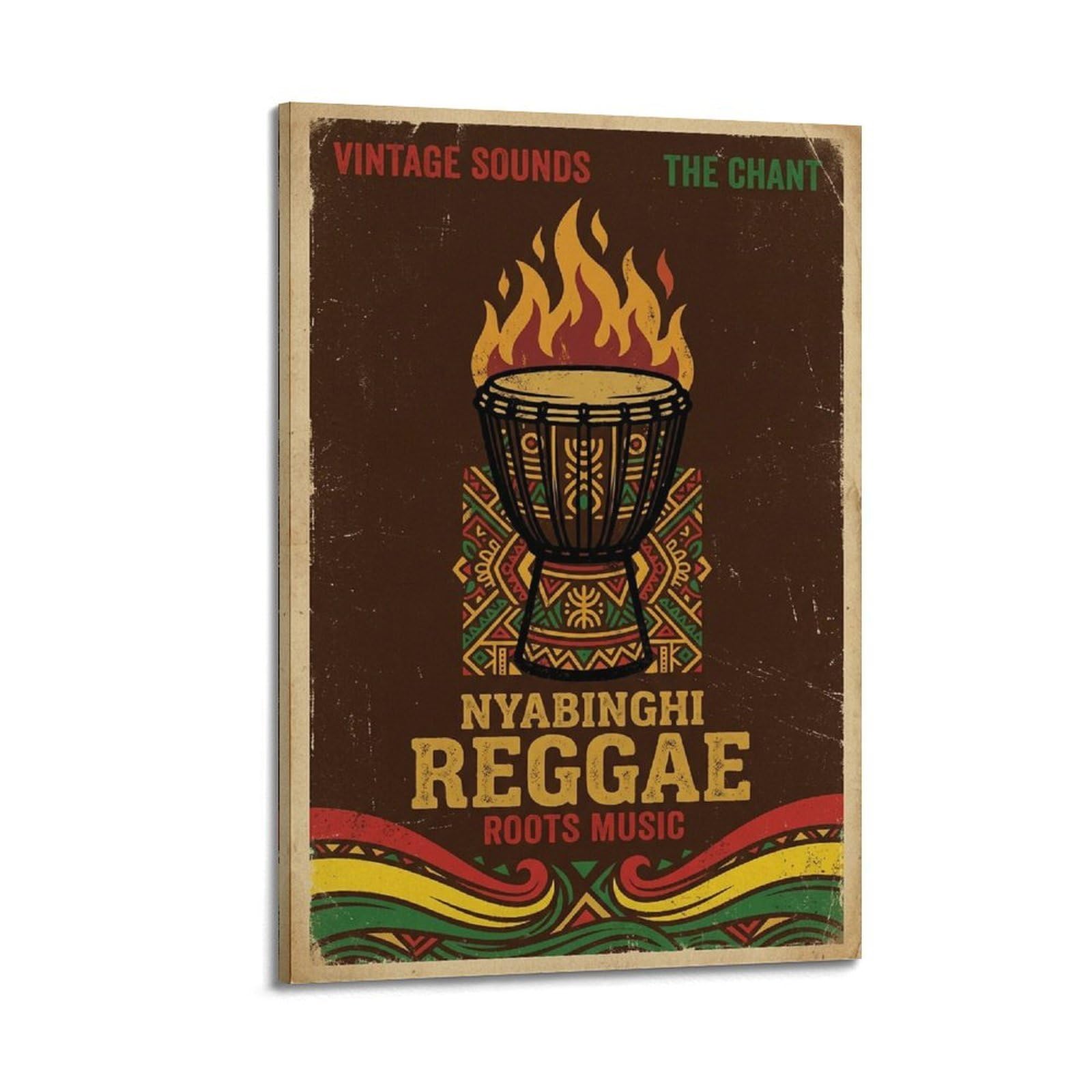 XKUGA Poster Nyabinghi Reggae con stampa artistica su tela con tamburo africano, decorazione moderna, ideale per famiglia, grotta degli uomini, sala giochi, camera da letto di ragazzi e ragazze, 60 x
