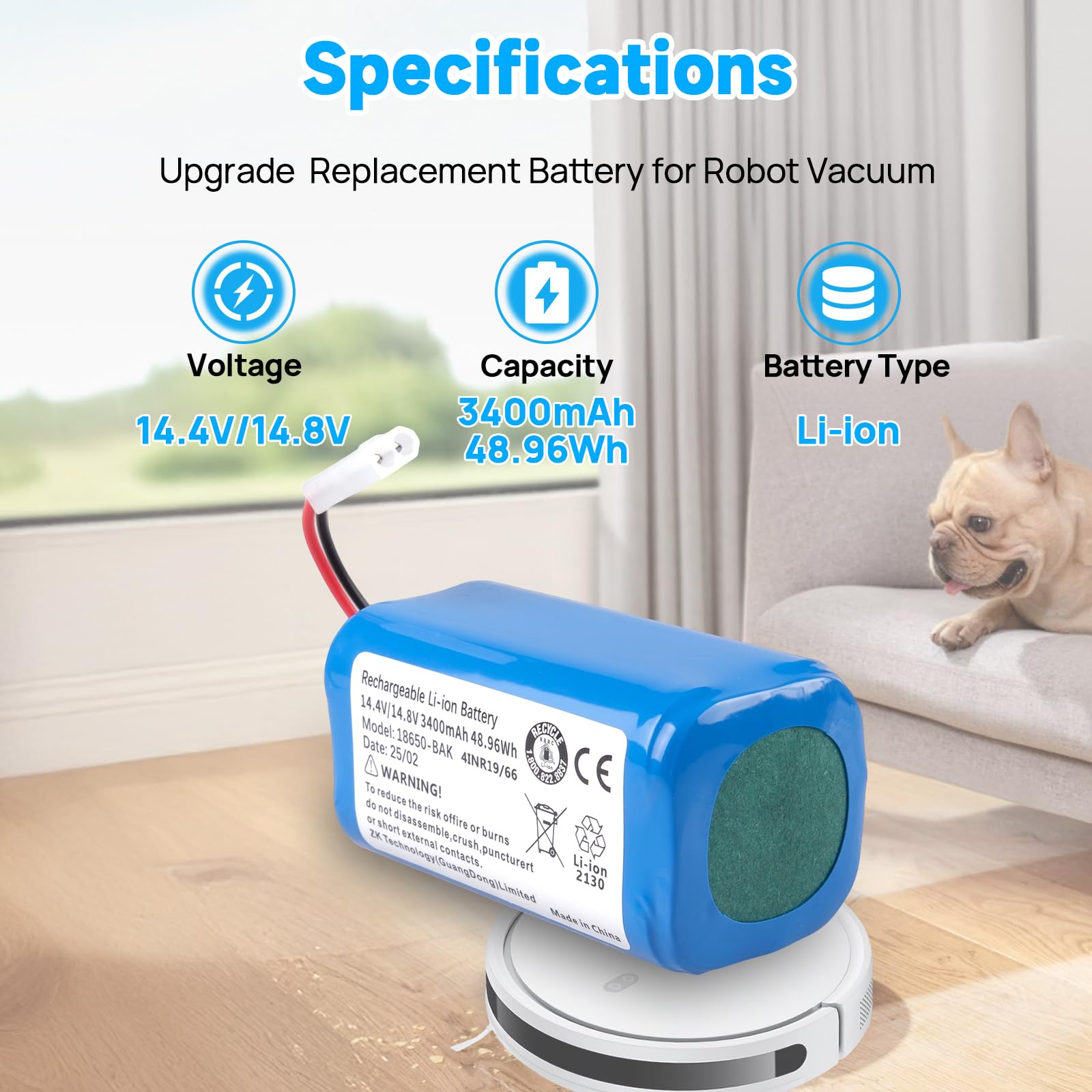 EXTENSILO Accu compatibel met Xiaomi Robot Vacuum E12, SKV4136GL, Mi Robot Vacuum Mop Essential robotstofzuiger (3200 mAh, 14,4 V, Li-Ion