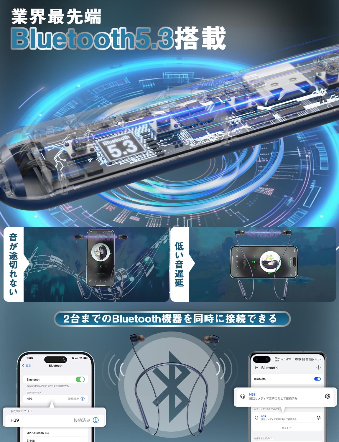 Amazon.co.jp: 【マルチペアリング・38時間連続再生】Bluetooth