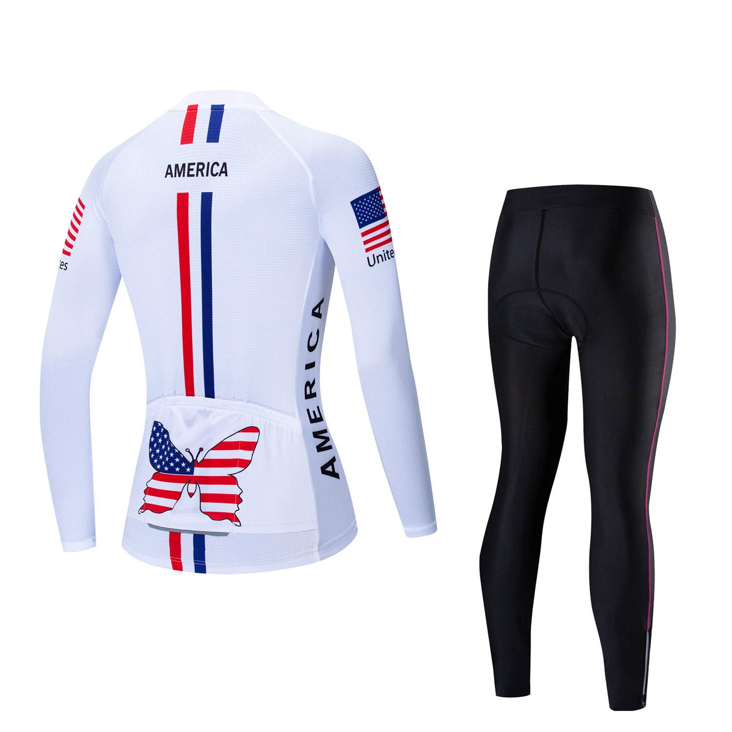 JPOJPO Women's Cycling Jersey Set Long Sleeve Bike Clothing Autumn Winter Reflective+5D Padded Long Pants S-2XL
