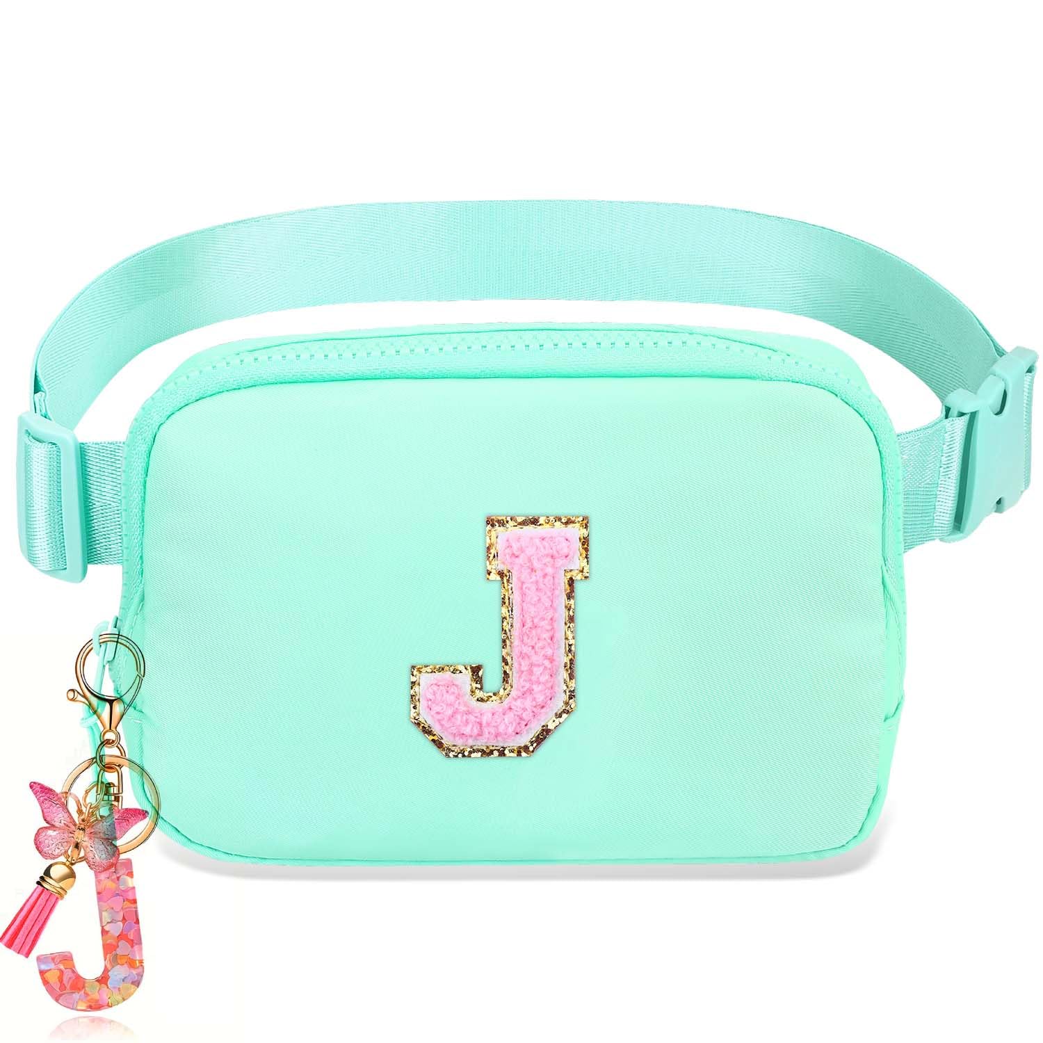 Belt Bag for Girls Gifts - Birthday Gifts for Teenager, Personalized Gifts for Mom Freind Sister Teacher, Graduation GiftsInitial Crossbody Bag Belt Bag for Women Mint Green J