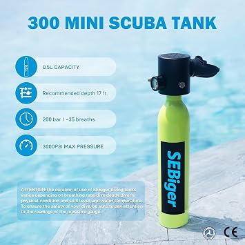 DOT Certified Diving Tank Reusable 0.5L Pony Bottle Support 5-10 Minutes Diving Time Diving Cylinder Suitable for Underwater Work/Underwater Recovery