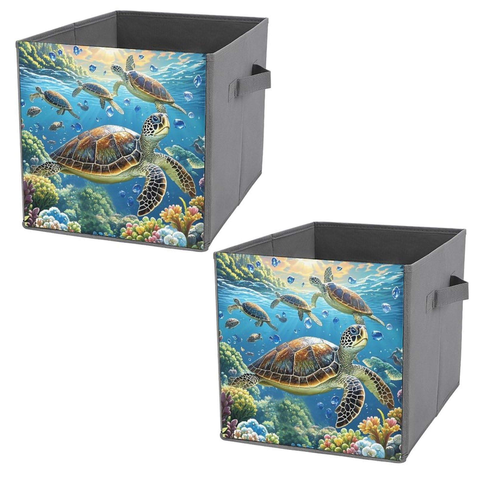 Organisateur de placard pliable tortue de mer avec poignées pour livres et linge