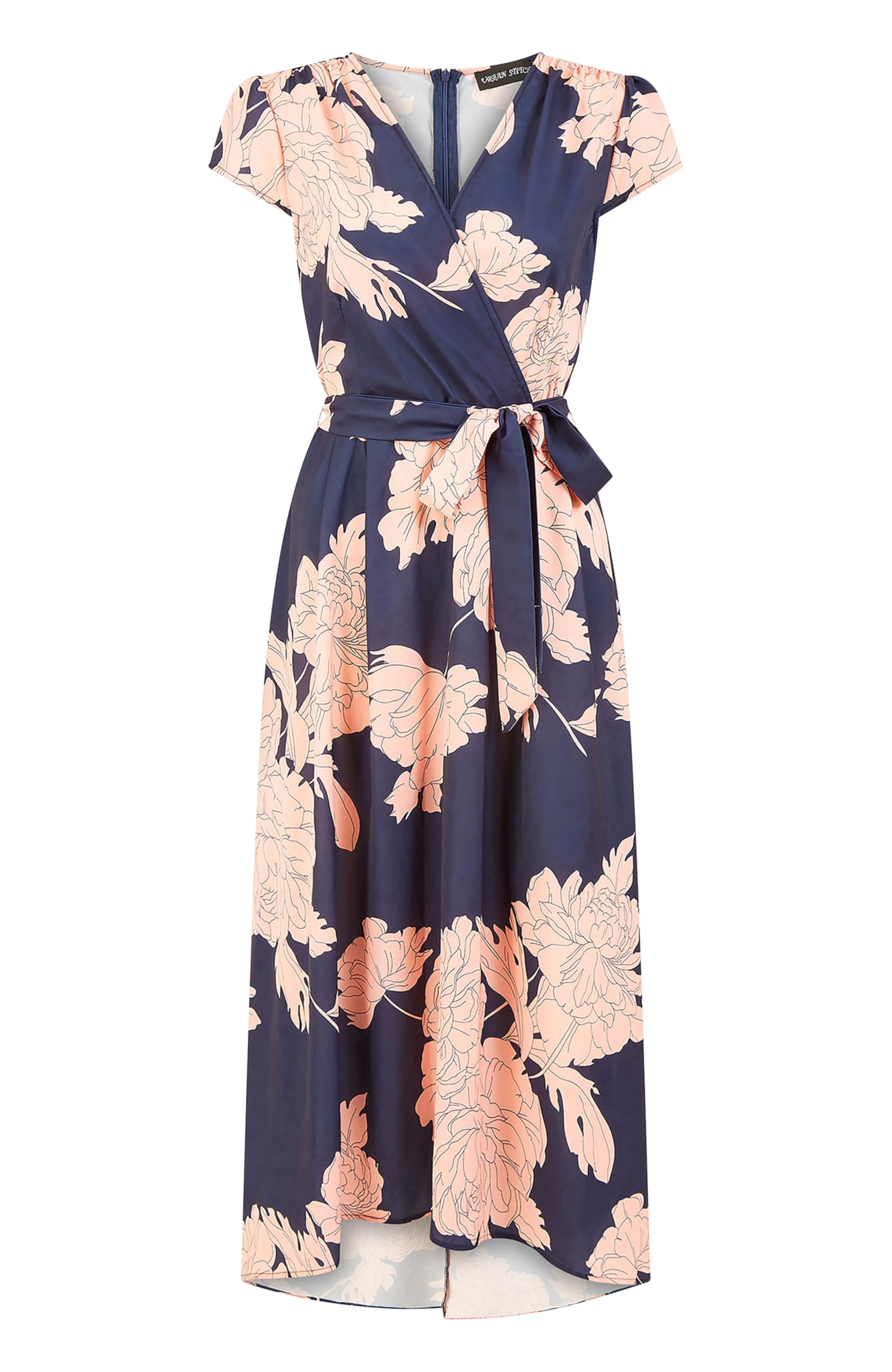Yumi Women's Navy Blossom Print Wrap Midi With Dipped Hem (, 22)