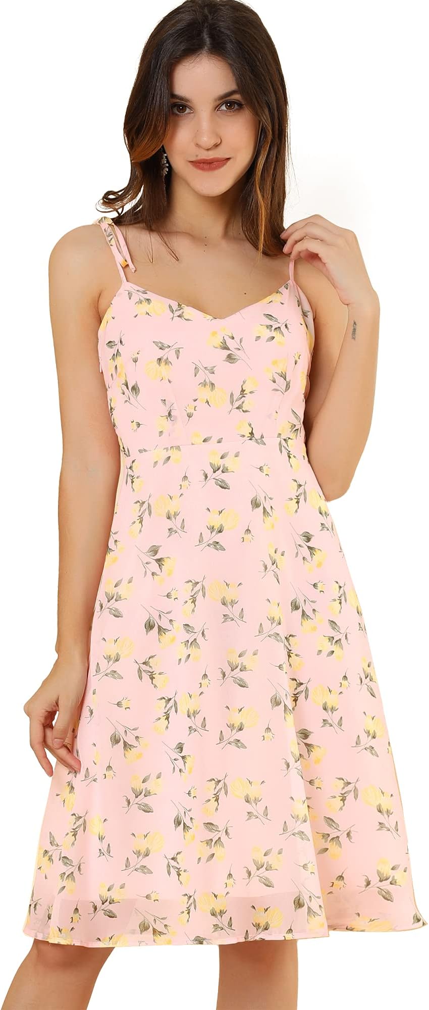 Allegra KWomen's Summer Spaghetti Strap Aline Dress Smocked Floral Sundress