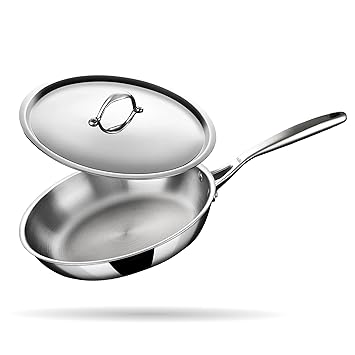 Stahl Triply Stainless Steel Pan | Stainless Steel Frying Pan with Lid | Fry Pan with Induction Base| Artisan 4424, Dia 24 cm, 1.8L (Serves 6 People)
