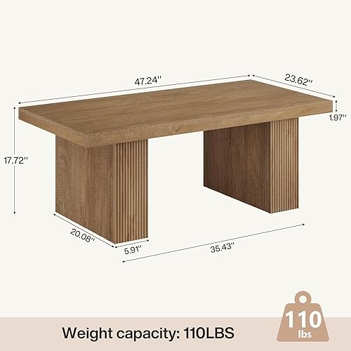 Miniatura 2 de Tribesigns Mesa de centro de granja, mesa central rectangular de 47.24 pulgadas con mesa grande y base gruesa, muebles de madera rústica para sala