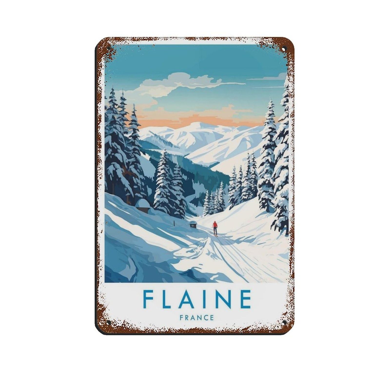 Flaine Travel Poster, France, Travel Decor Retro Poster Metal Tin Sign Chic Art Retro Iron Painting Bar People Cave Cafe Family Garage Poster Wall Decoration 8x12inch(20x30cm)