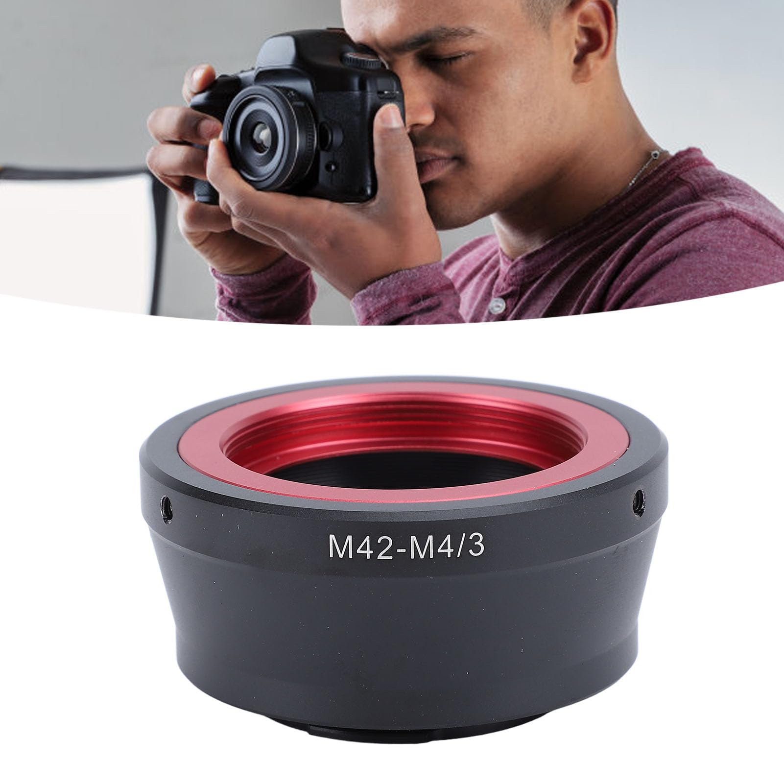 Adattatore per Obiettivo, Adattatore per Obiettivo da M42 a M4/3, Anello Convertitore per Obiettivo con Messa a Fuoco Manuale da 42 Mm con Tappo Posteriore per Lumix G GH1 GF1
