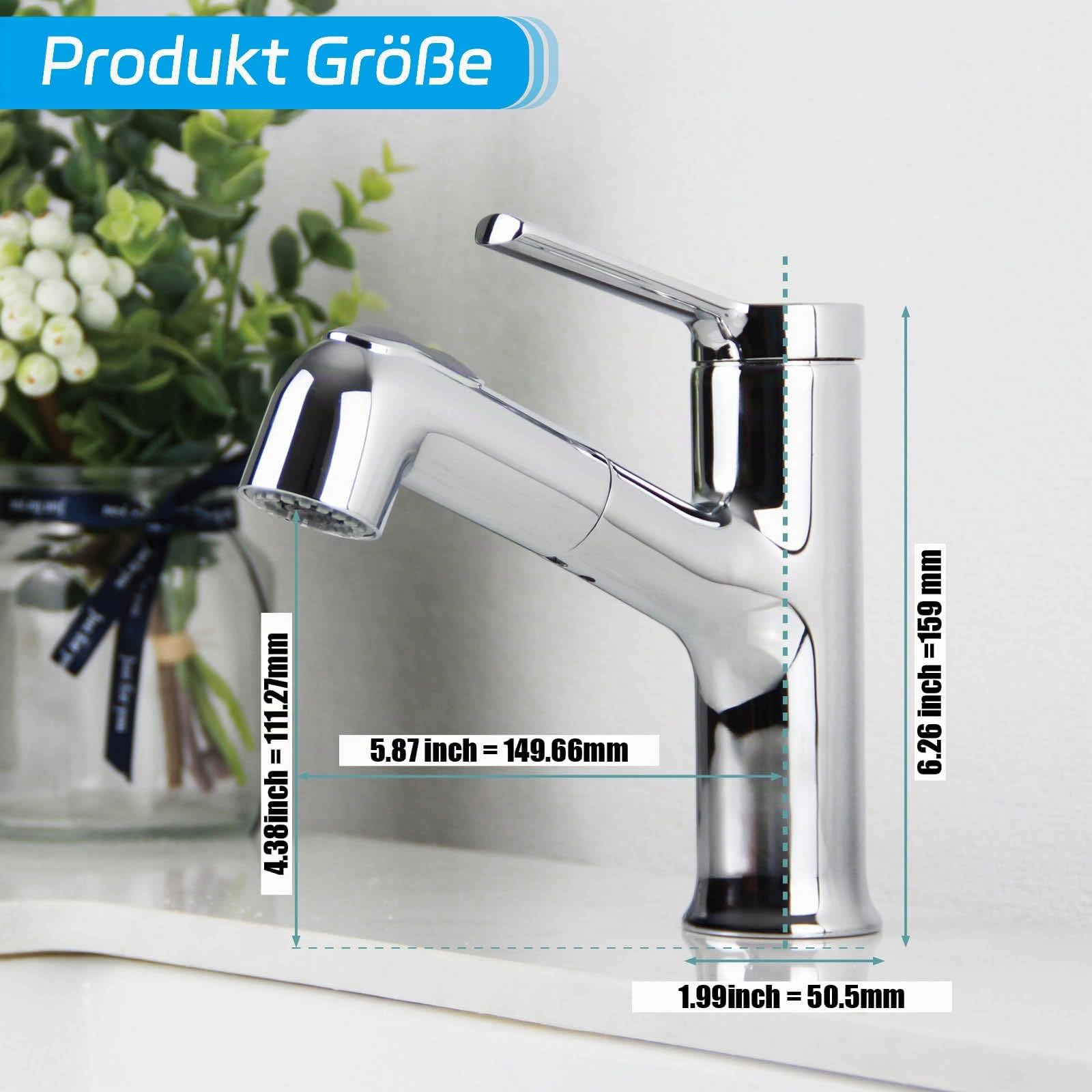 Wasserhahn Bad Ausziehbar, SEMANEY Waschtischarmatur mit Herausziehbarer Brause, Mischbatterie Waschbecken 2 Wasserstrahlarten, Einhebelmischer Waschbecken Armaturen, Chrom
