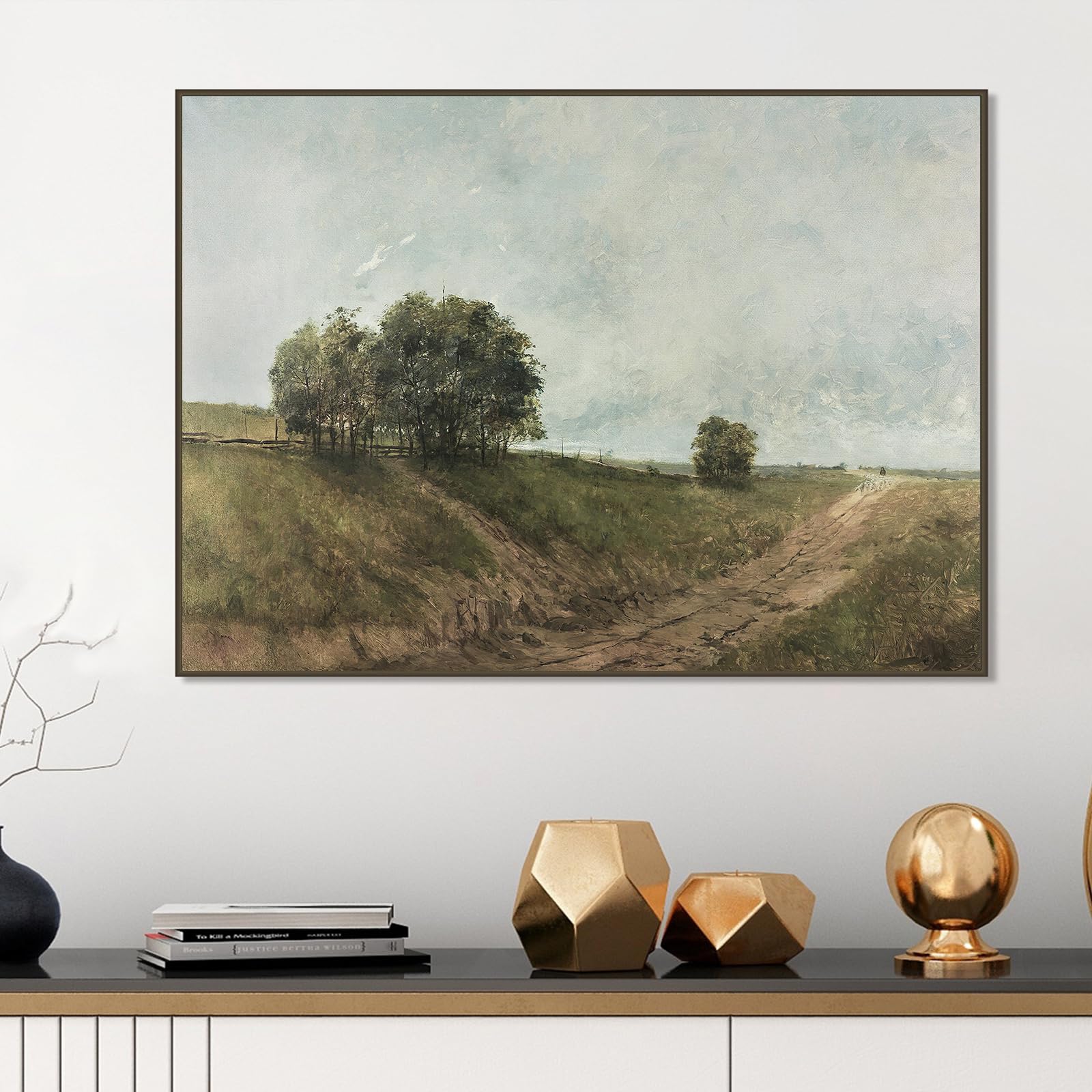 SHENIFY Vintage Landschaftsbild Gerahmt – 40,6x61 Cm, Rustikale Wiesen-Motiv, Für Wohnzimmer, Flur & Mehr