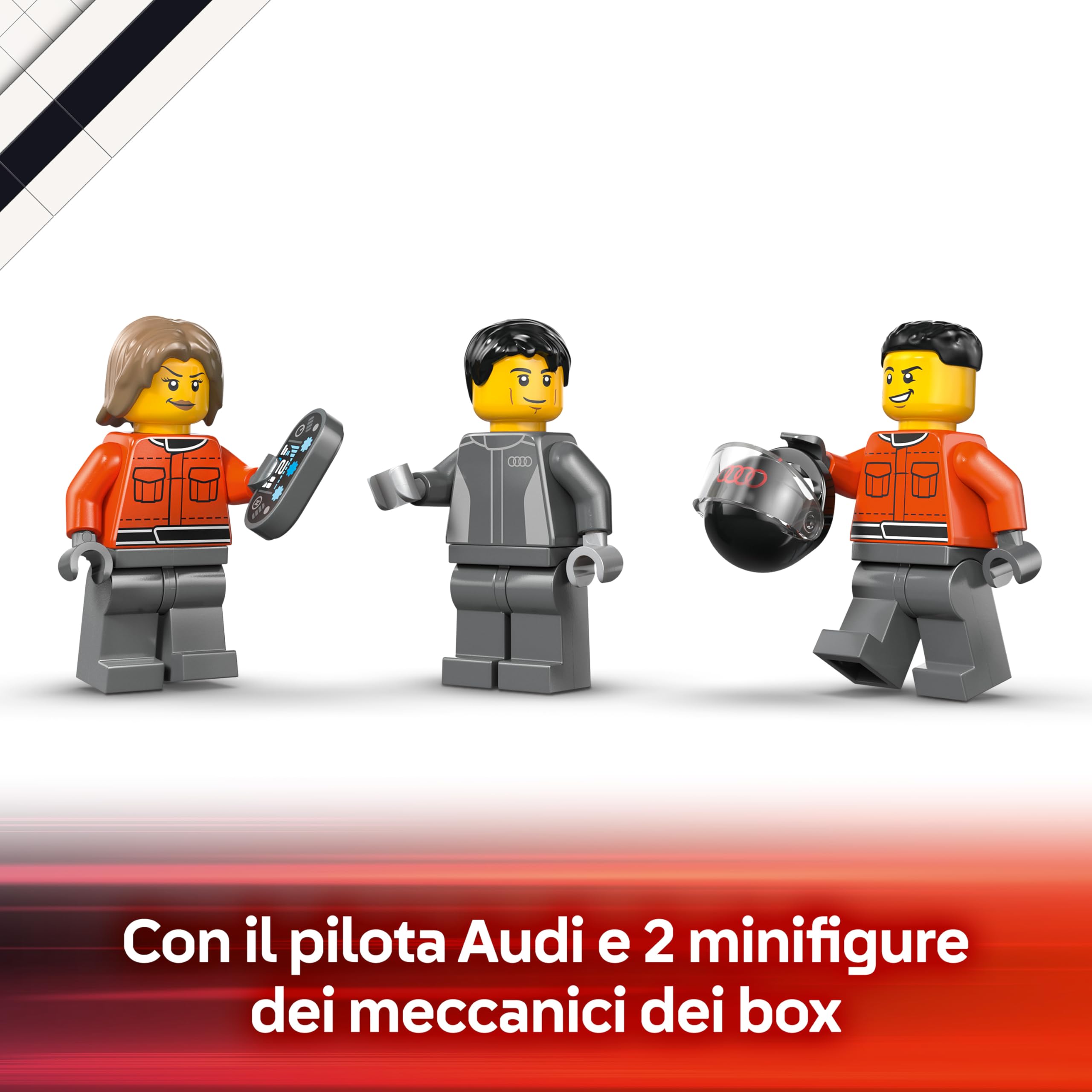 LEGO City Display Truck F1 con Auto da Corsa Audi F1 Giocattolo - Kit con 3 Minifigure e Funzione di Sollevamento Veicoli - Idea Regalo per Bambini da 7 Anni in su Fan degli Sport Motoristici - 60493