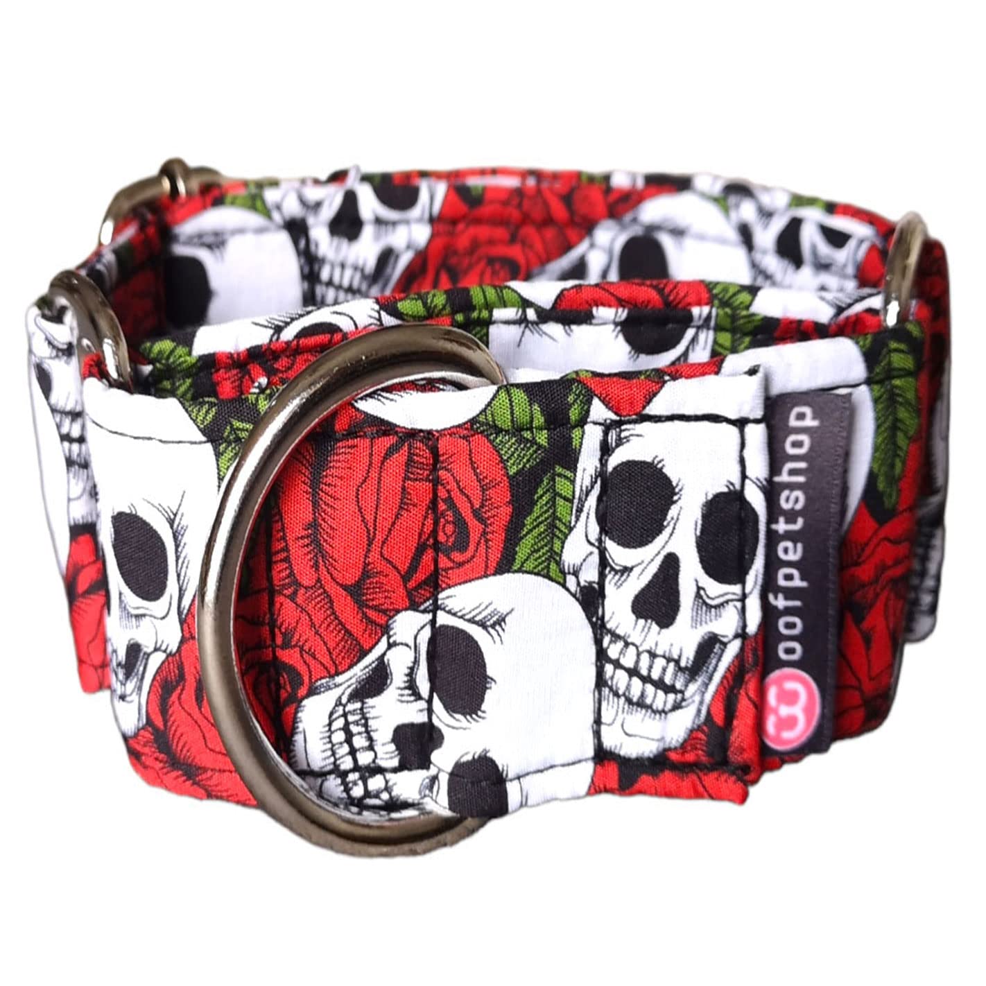 Collar Martingale/Correa/Cinturon Seguridad CALAVERA RED para Perro Galgo Greyhound - Hecho a Mano en España
