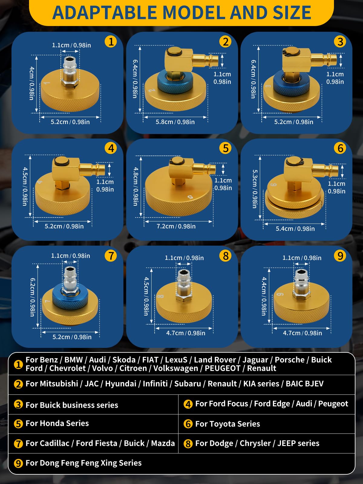 Juego de 17 adaptadores de purga de frenos con acoplamiento rápido, adaptador de metal para depósito de líquido de frenos, se adapta a la mayoría de marcas de vehículos