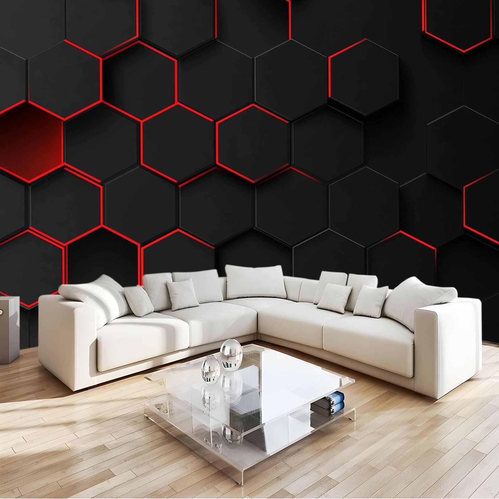 Tapeta do salonu czarno-czerwona geometryczna plastry miodu 250 x 175 cm fototapeta moda dekoracja ścienna plakat 3D tapeta ścienna, do sypialni, biura, pokoju dziecięcego