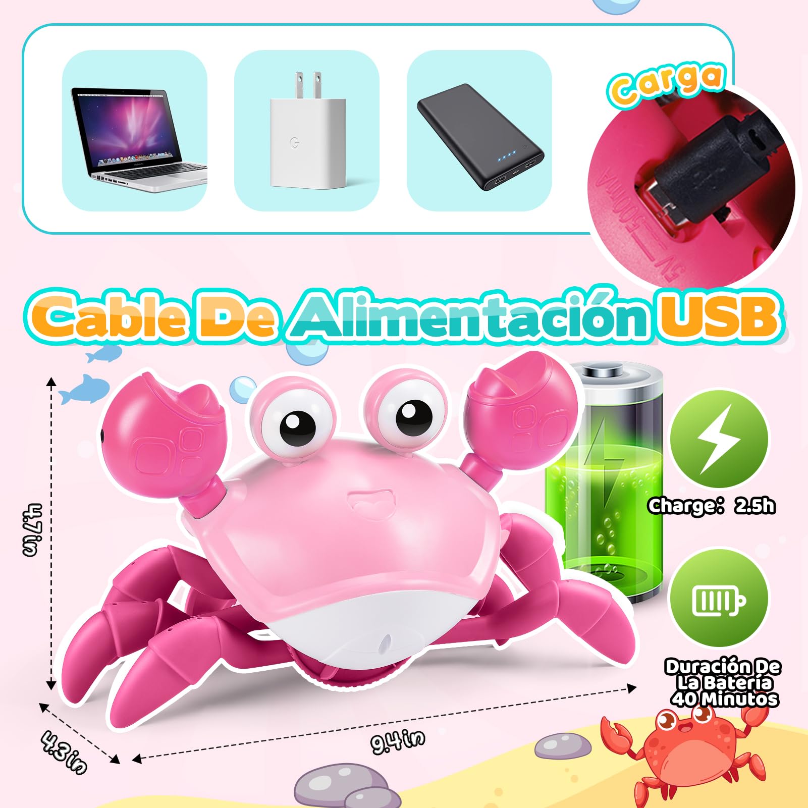 iKidiki Juguetes Niña 1 2 3 4 Años, Cangrejo Juguete Bebe Regalo Niña 1-4 Años Cangrejo Tummy Time Bebe Juguetes para Bebes de 6 a 12 Meses Juegos Educativos Niños 1-4 Años Regalos Cumpleaños Niños