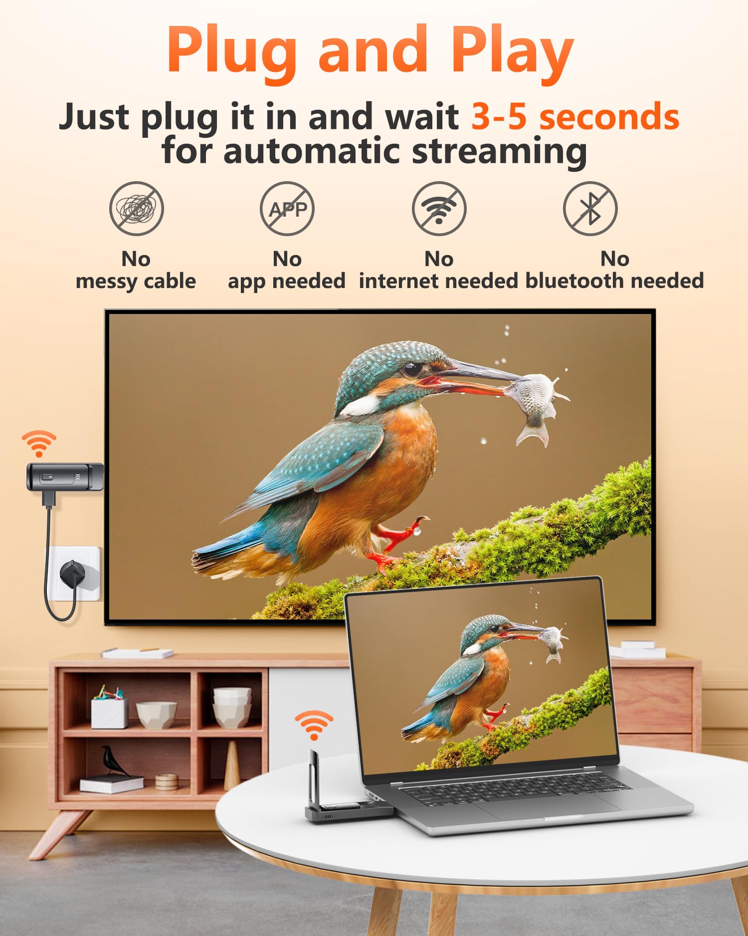 AIMIBO bezprzewodowy transmiter HDMI i 3 odbiorniki, transmisja radiowa 5G HDMI do 6 telewizorów, wejście 4K 1080p 60 Hz ze składaną anteną do laptopa/PC/TV Box do wielu TV/monitorów/projektorów 50 m