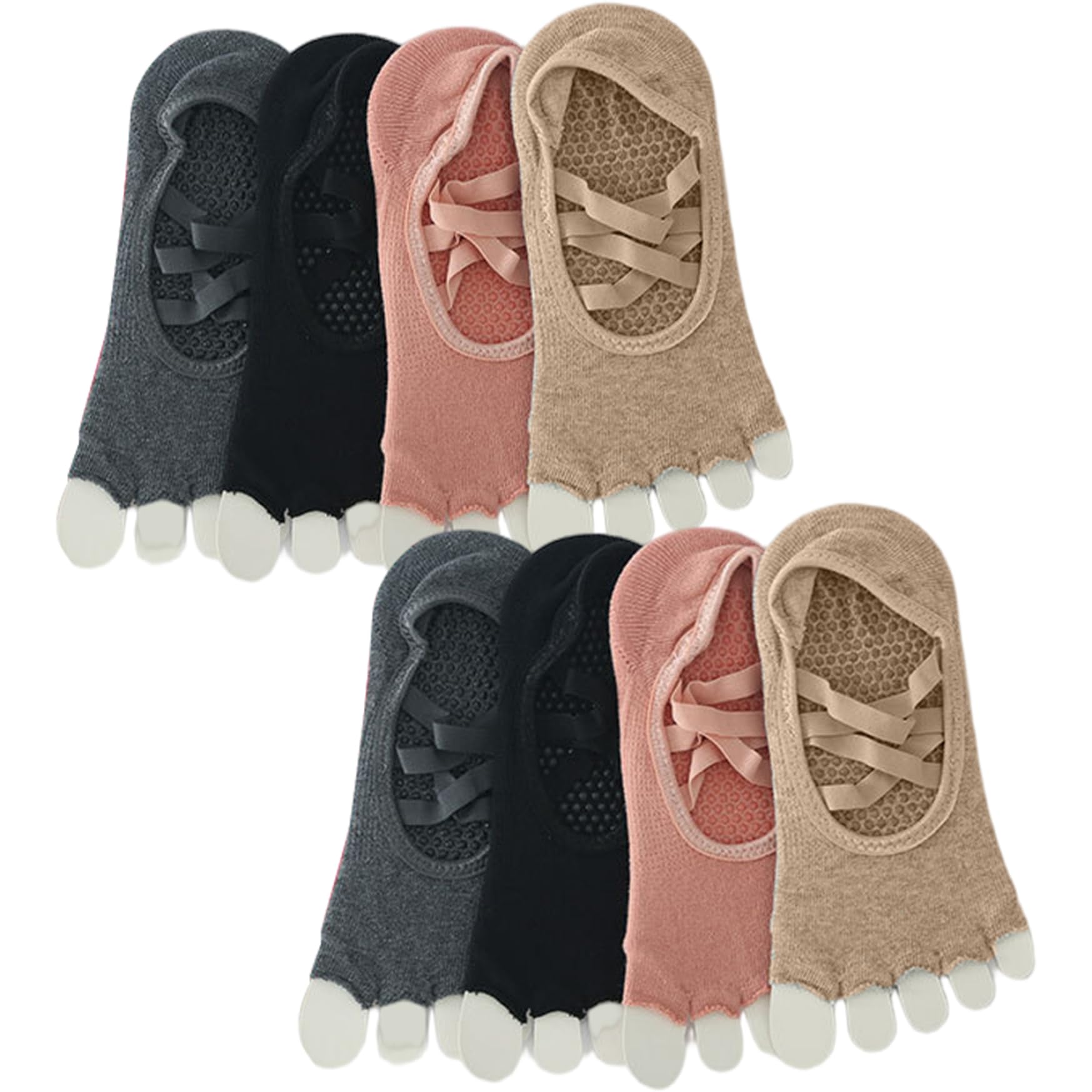 Monetais Unisex As Shown 4 Pairs Toeless Socks For Women, Cotton Non-Slip & Breathable Yoga Socks With Straps, High Elasticity For Sports, Ballet, Pilates