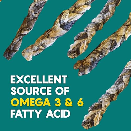 Miniatura 4 de Ocean Tides Golosinas trenzadas de piel de bacalao del Atlántico islandés para perros y gatos secos crujientes magros masticables