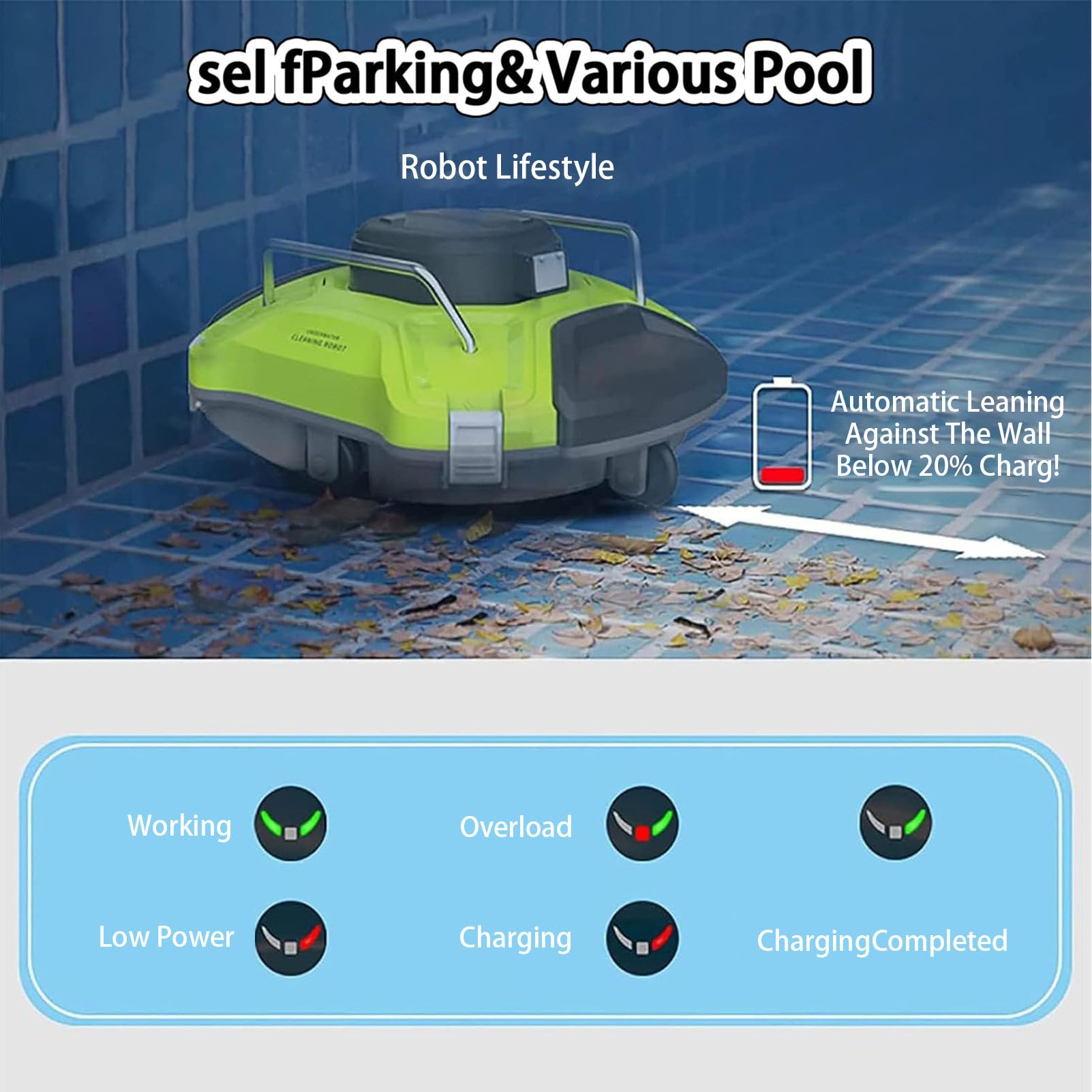 Aspirapolvere robotizzato per Piscine, aspirapolvere Automatico per Piscine, pulisce efficacemente Il Fondo e Le pareti della Piscina, Adatto a Tutte Le Piscine.