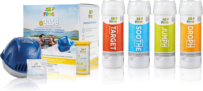 FROG @Ease Floating System and Balancing Starter Kit for Hot Tubs - Self-Regulating Hot Tub Sanitizer and Balancer Chemicals - Sanitizing Minerals & SmartChlor Technology - Balancing Bundle