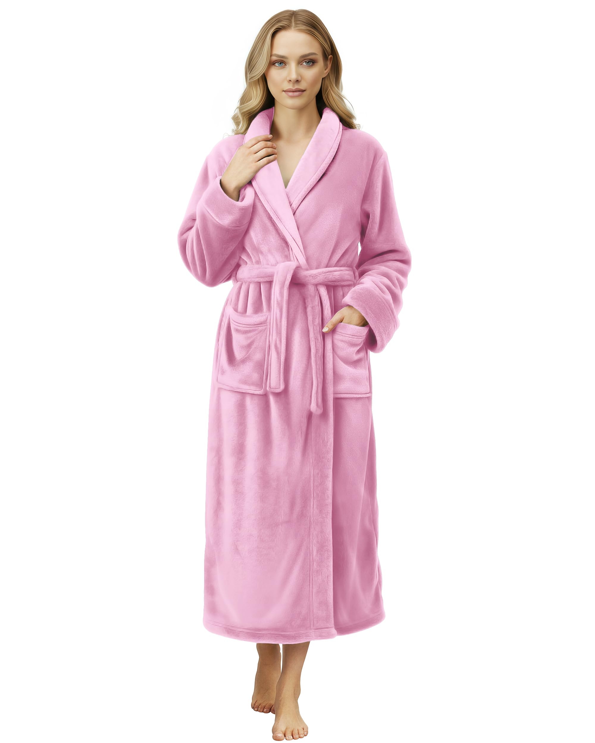 NY Threads Womens Fleece Shawl Collar Bathrobe Plush Long Spa Robe Medium
