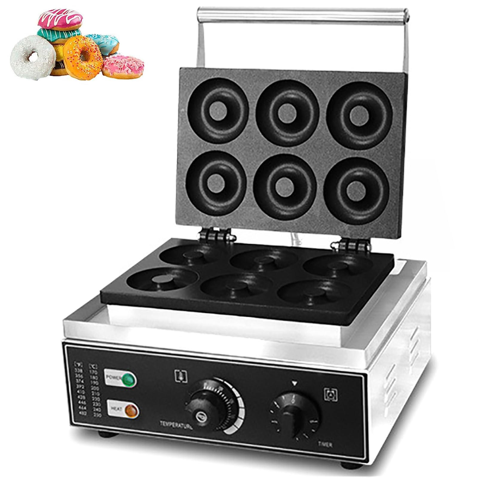 ERoomQ Commercial Donut Maker Machine, Double Sided Heated Donut Maker,W/Temperature Adjustment Knob and Timer, Adjustable