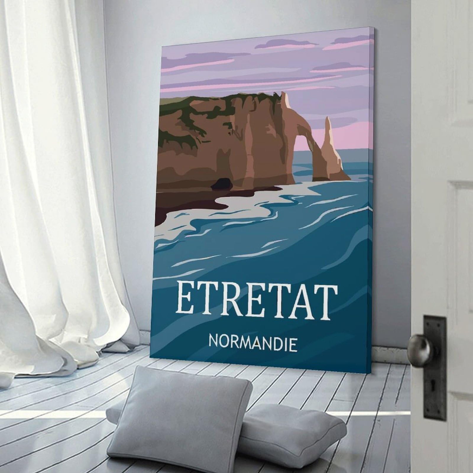 Junmoney Decorative Canvas Print Étretat, Normandie Travel, 24x36inch(60x90cm), for Home Office, Desk Area Or Studio, Home Office Artwork with Decorative Appeal
