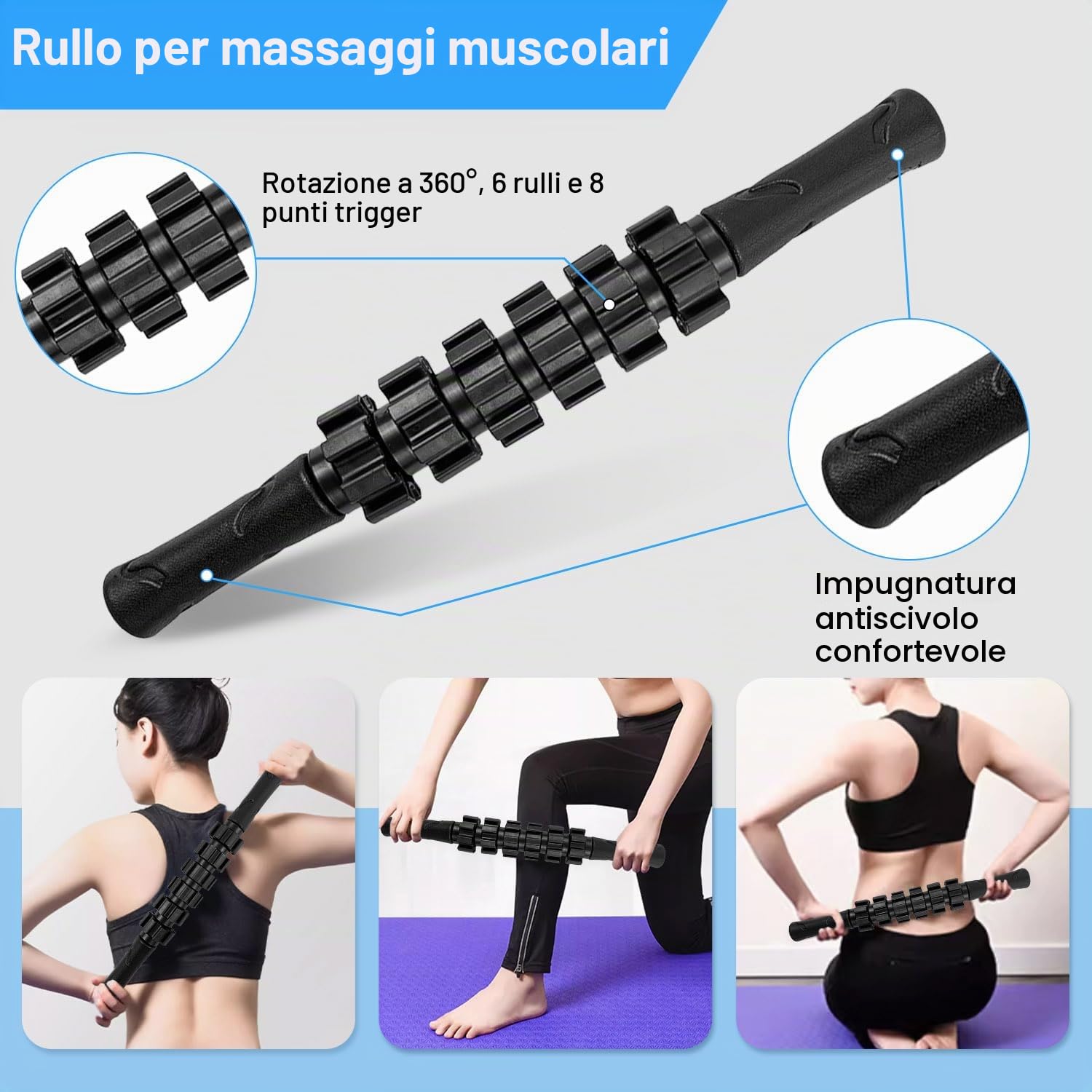 Rullo Massaggio Muscolare, Foam Roller, Roller Pilates, rullo massaggiante per mobilitazione della schiena mirata, rullo in schiuma per yoga, pilates e fitness, ideale per atleti e impiegati in