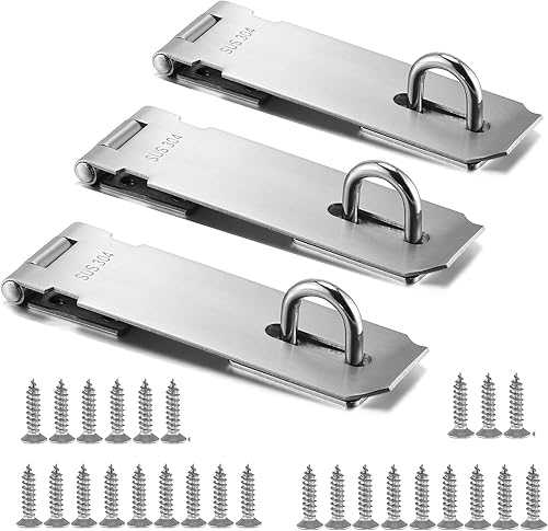 Tidorlou Paquete de 3 cerraduras de puerta, cerrojo de seguridad de acero inoxidable, cerrojo de bloqueo de puerta, acabado cepillado de acero 304,