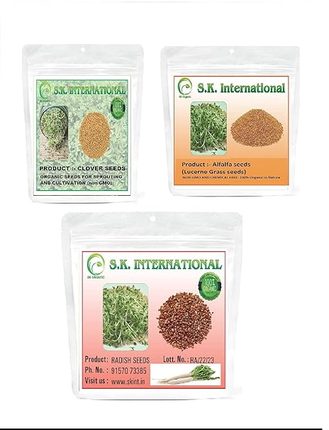 SK ORGANIC Clover, Radish and Alfalfa Seeds combo of 500 gms each for Sprouting and Cultivation