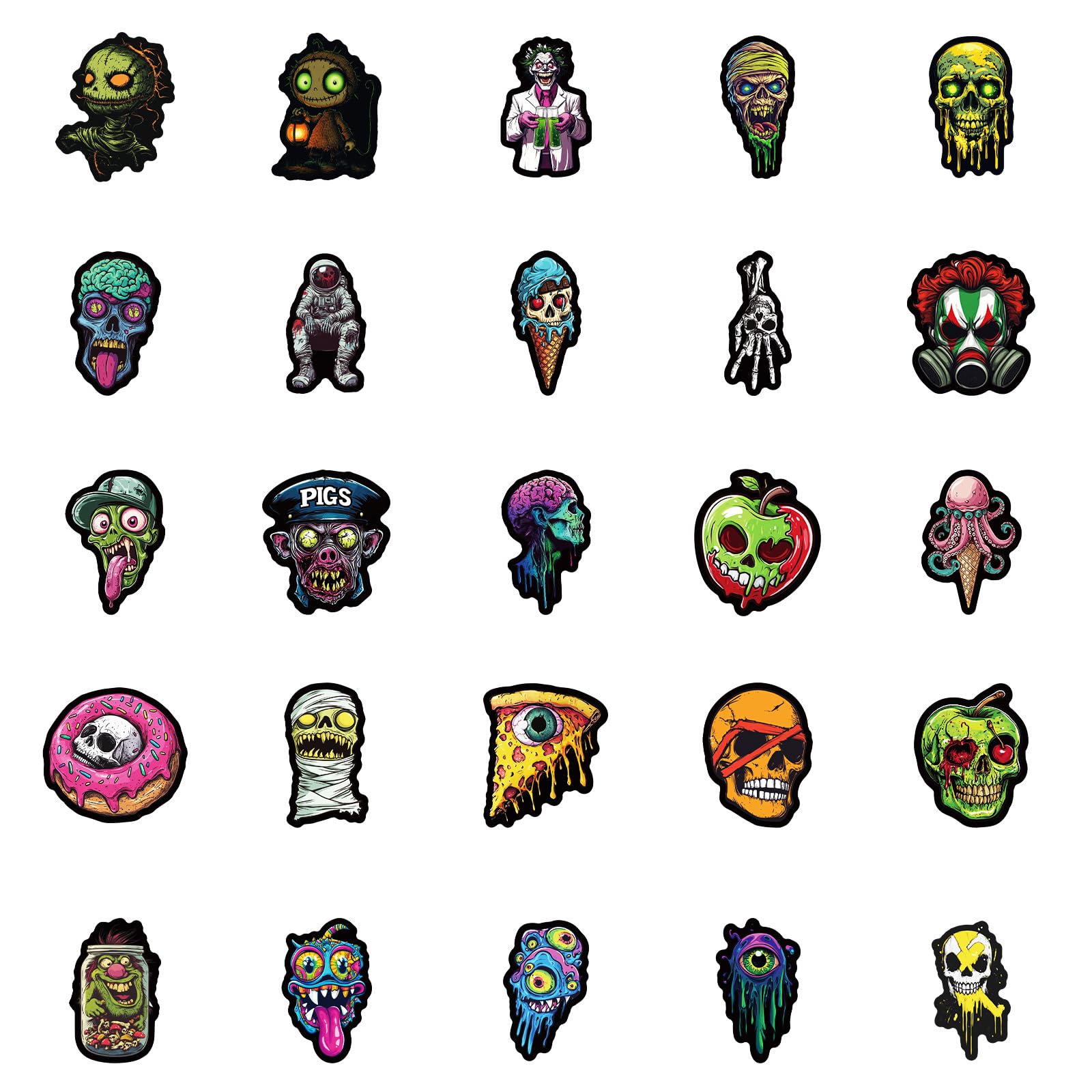 50 calcomanías góticas de terror para botella de agua para laptop, calcomanías de monstruo de calavera para álbumes de recortes, equipaje, guitarra, monopatín, bicicleta, coche, calcomanías