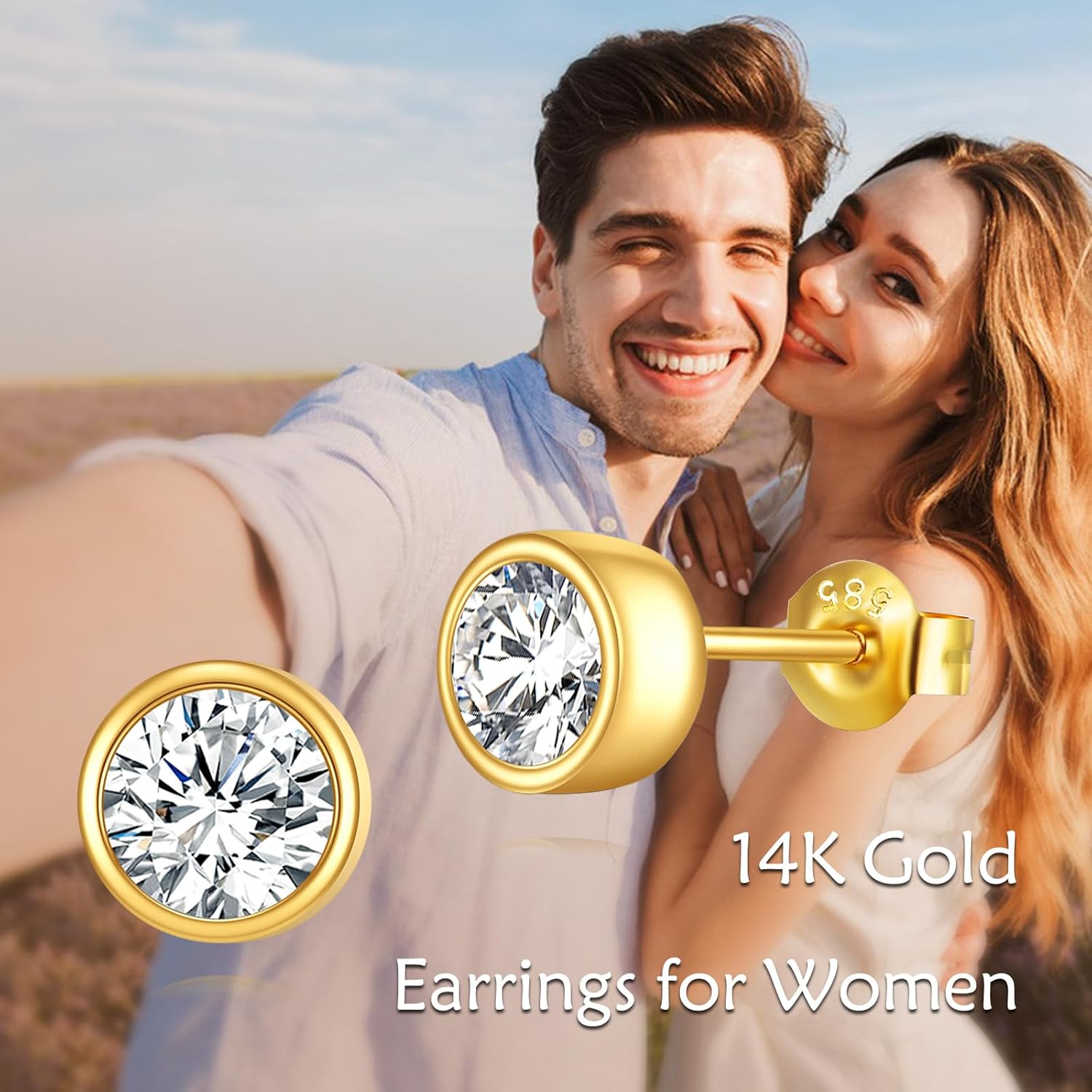 KECHO 14k Gold Stud Earrings, 0.6-2ct Moissanite Stud Earrings, Gold Stud Earrings Jewelry Gifts for Women Men - Image 6
