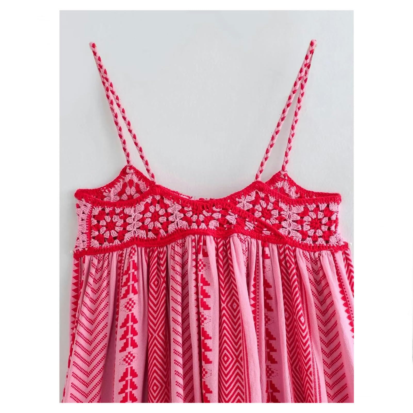 Gonna Lunga Abito con Cinturino A Maglia Vintage Bohémien per Lo Stile di Vacanza da Donna-Pink-s
