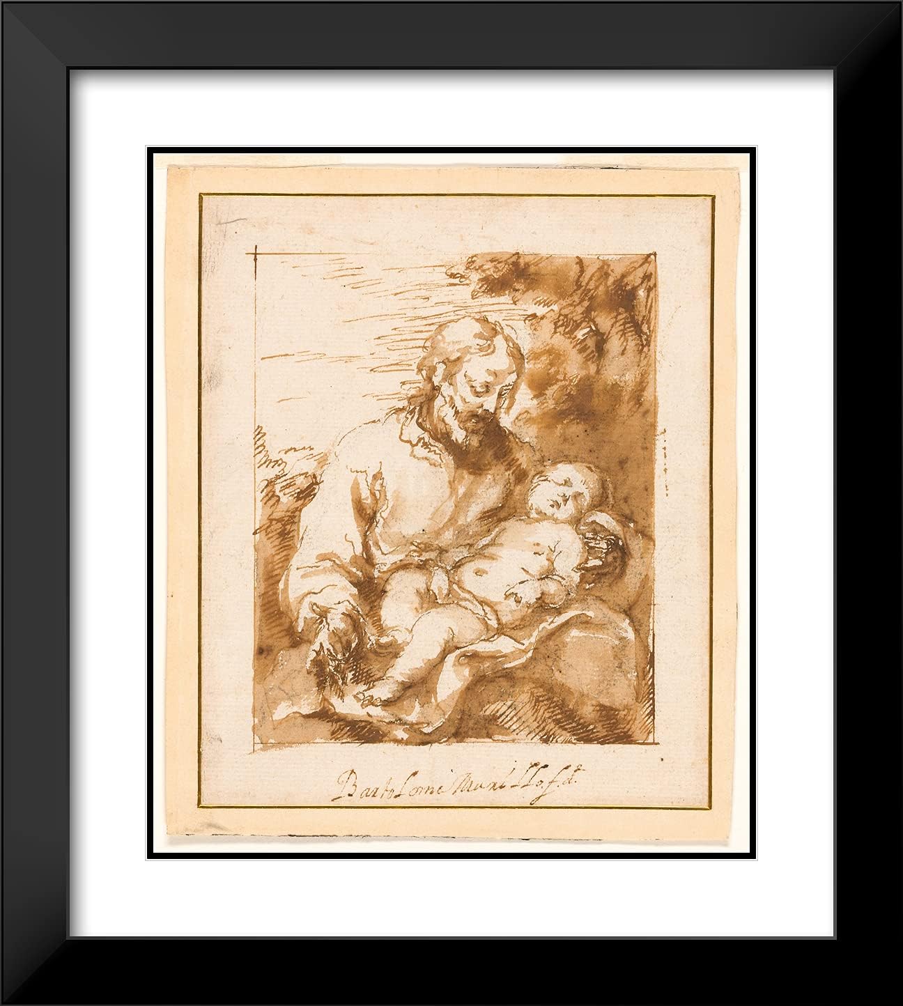 ArtDirect Bartolome Esteban Murillo 20x22 Black Modern Framed and Double Matted Art Print Titled Saint Joseph and The Sleeping Christ Child