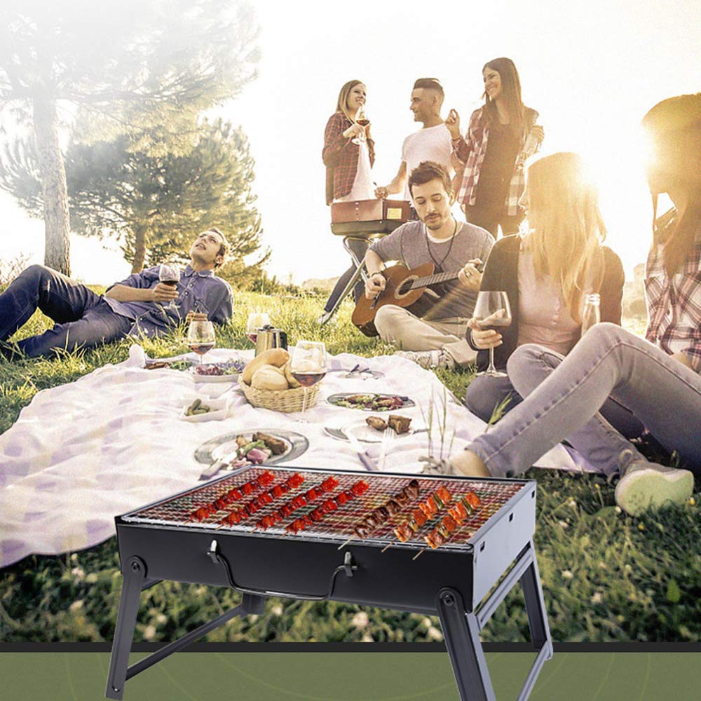 Barbecue Grill Carbone Portatile, Barbecue Grill Pieghevole in Acciaio Inox per 1-3 Persone, Utensile Barbecue BBQ Pieghevole per Cucina All'aperto, Picnic, Campeggio,35 * 27 * 20CM