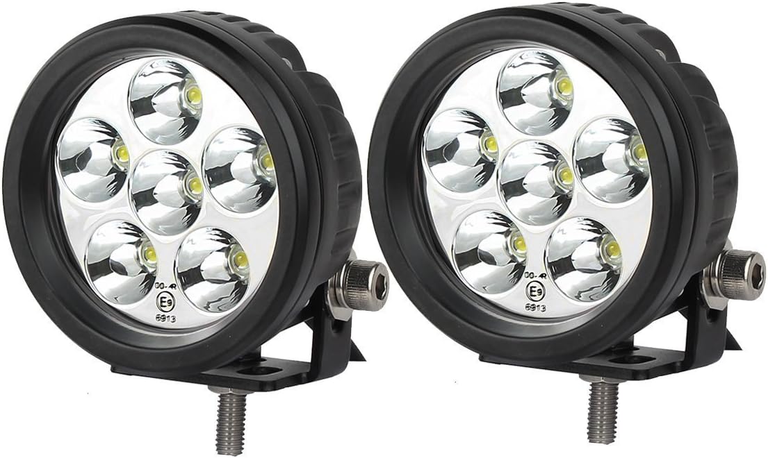Lightronic 3.5" Round Compact 18W 6000K Nature White Super Bright 10ยฐ Long-Range Illumination Spot Beam LED Off Road Fog & Driving Light/Pods Light, IP69 Waterproof Rating, 2 Pieces
