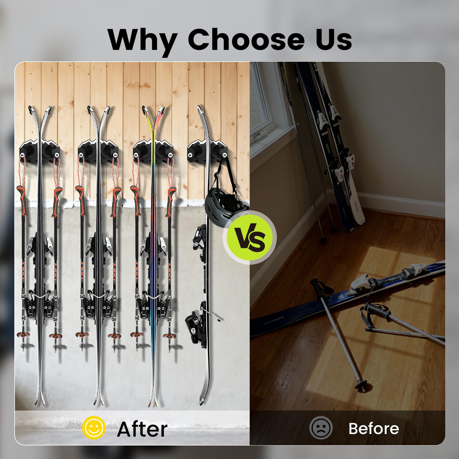 BOOSTEADY Portasci e Snowboard da Parete, Adatto a Qualsiasi Sci o Snowboard, Rack a Muro Antiscivolo per Organizzare Il Garage, Risparmia Spazio per l'Attrezzatura Invernale